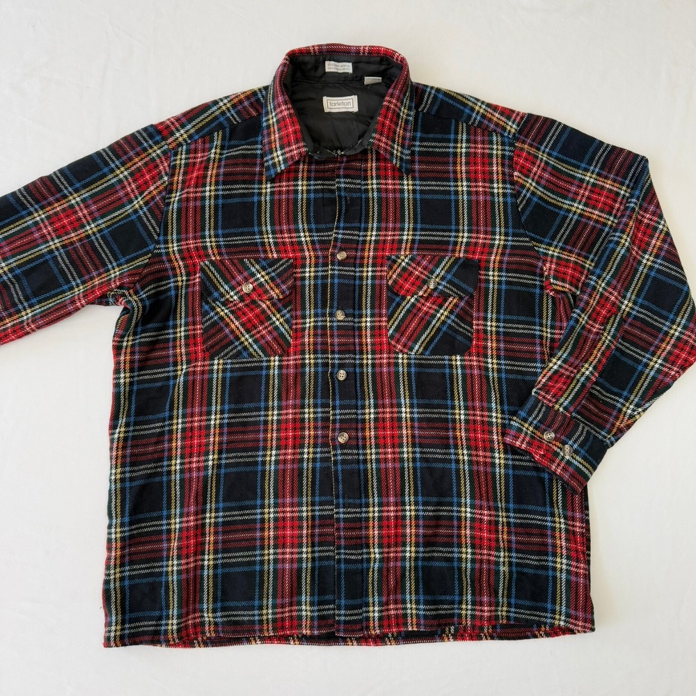 Vintage Tarleton Flannel Shirt Mens Large Red Blue Plaid Flap Pockets Acrylic